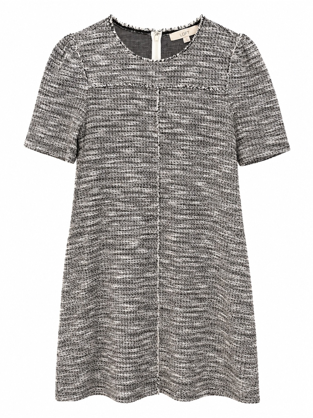 LOFT Black & White Short Sleeve Tweed Shift Dress